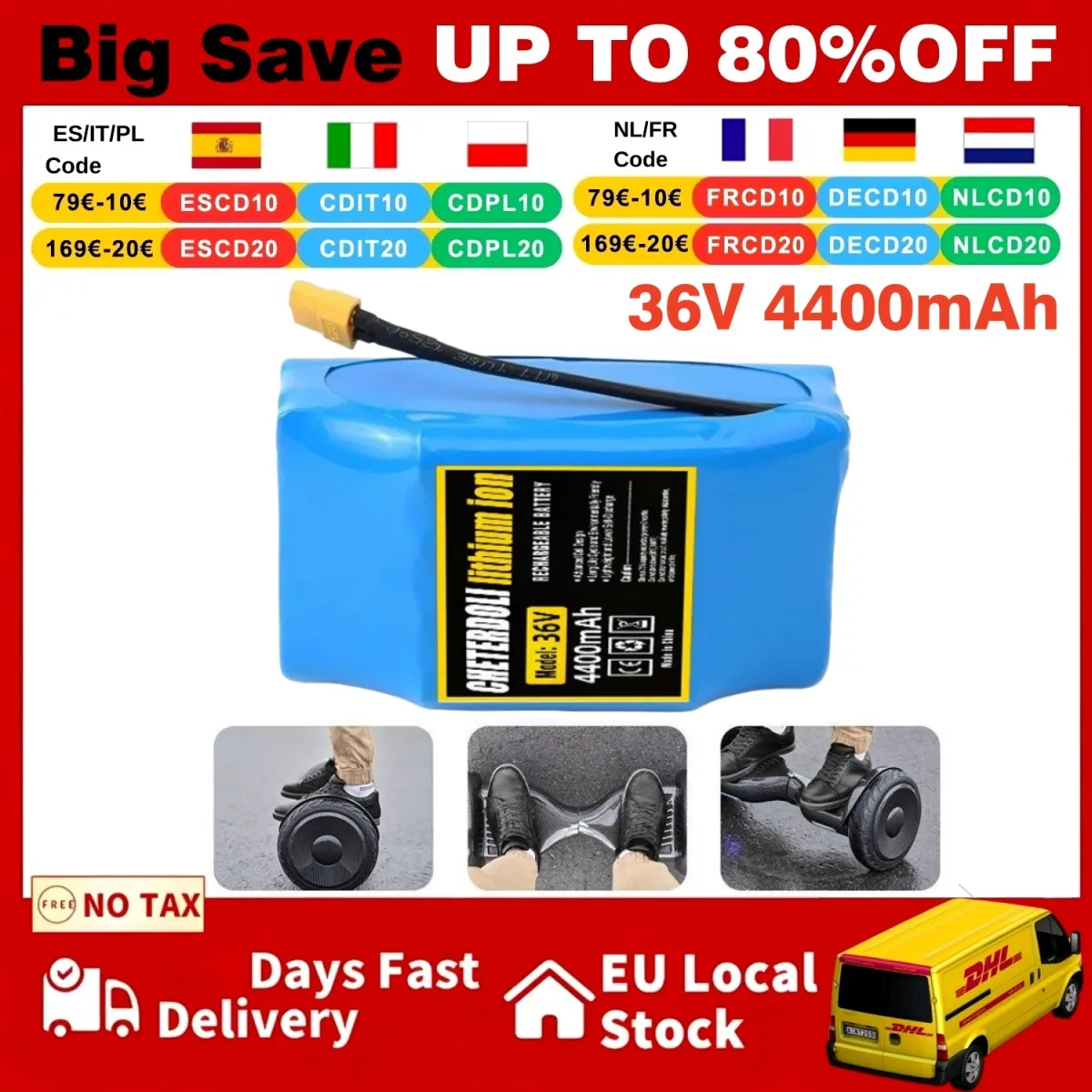 Batterie Li-ion 36 V 4400 mAh pour hoverboard