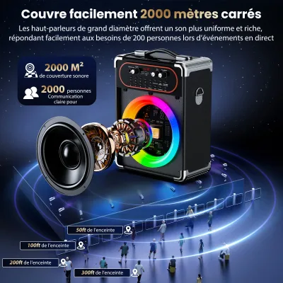 Enceinte karaoké Bluetooth portable à LED – image 3