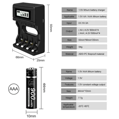 Piles rechargeables AAA Li-ion avec chargeur – image 3