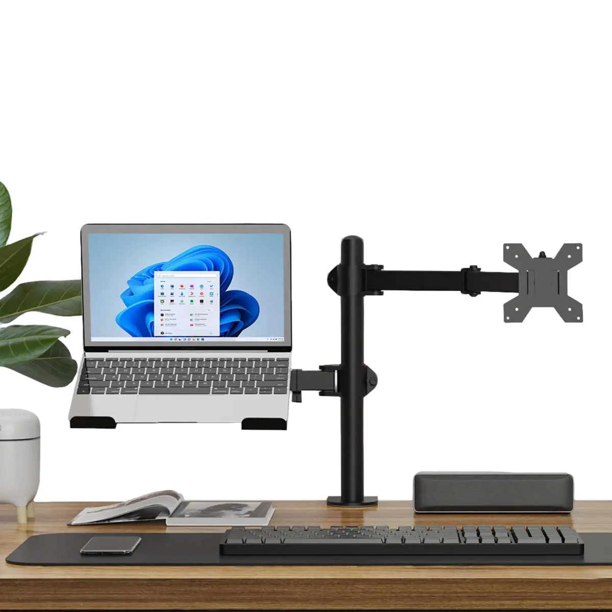 Support de bureau double écran noir en acier