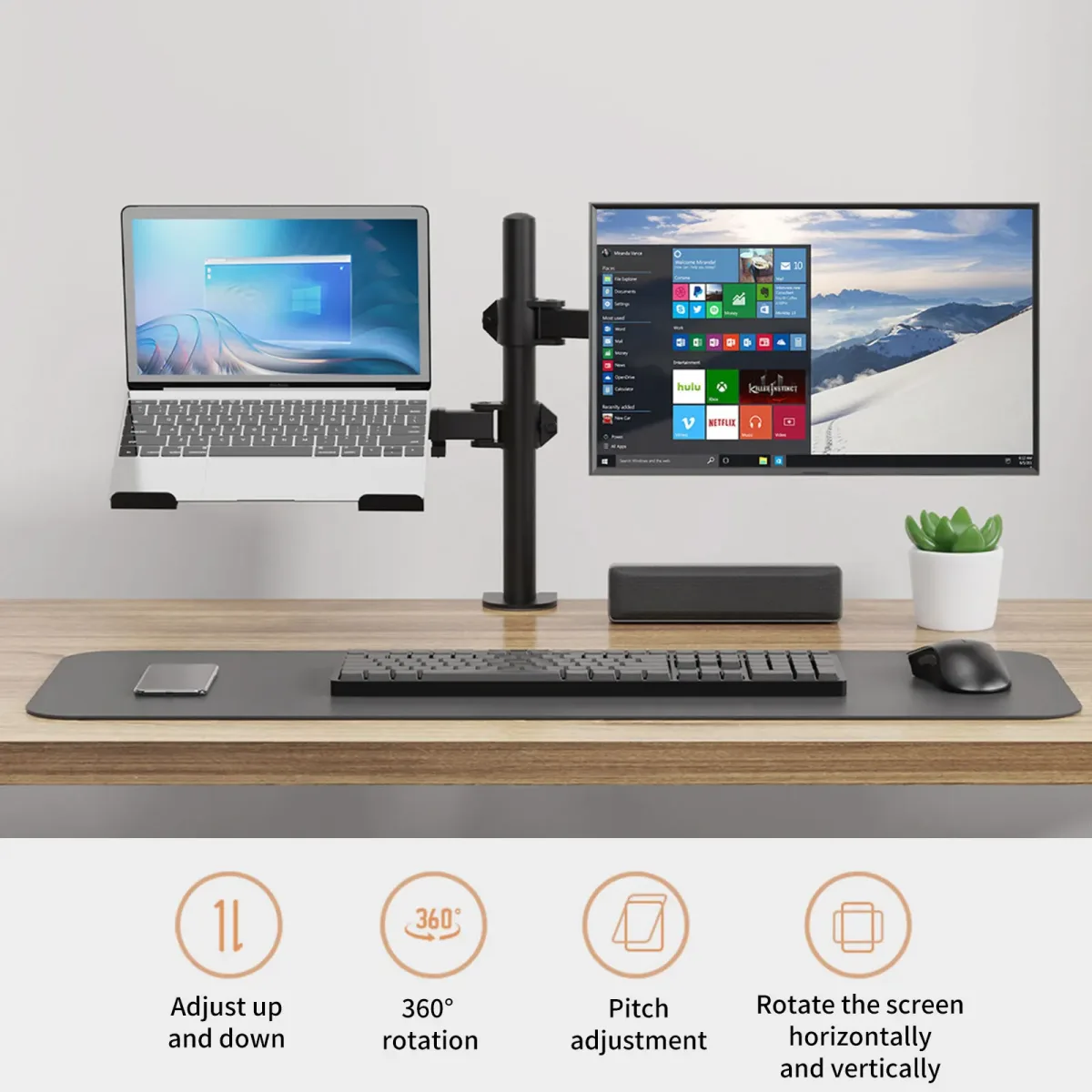 Support rotatif noir pour écran et portable